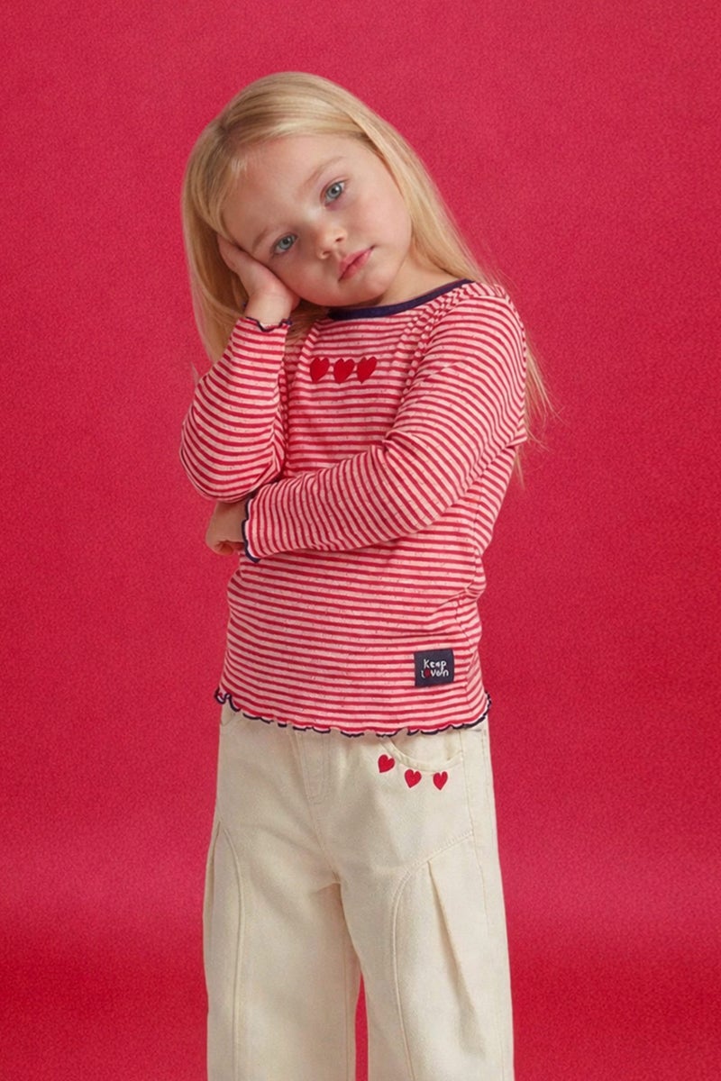 DeFacto Pink BabyGirl Baby Girl Crew Neck Striped Long Sleeve T-Shirt Casual - Image 1